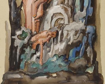 gouache, het standbeeld