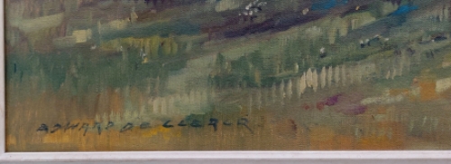 Eduard Remi De Clercq met een schilderij op canvas