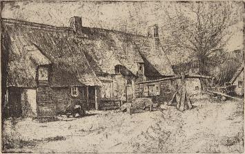 Edward Van Mieghem met een ets van een boerderij