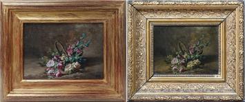 Korfje met bloemen op tafel