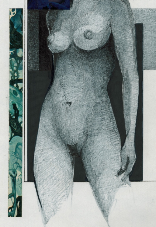 Eugène Eechaut met een tekening gemengde techniek