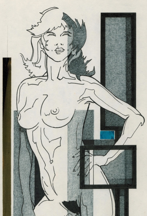 Eugène Eechaut met een tekening gemengde techniek