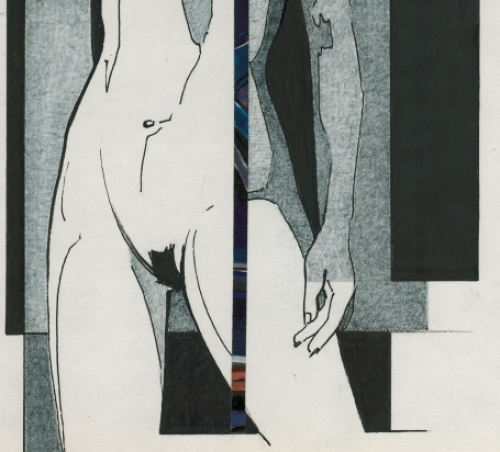 Eugène Eechaut met een tekening gemengde techniek