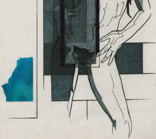 Eugène Eechaut met een tekening gemengde techniek