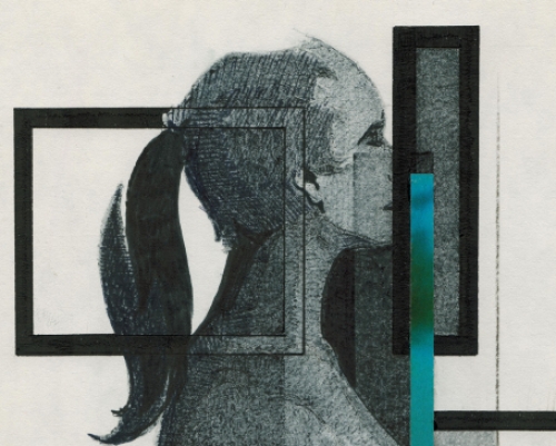 Eugène Eechaut met een tekening op papier