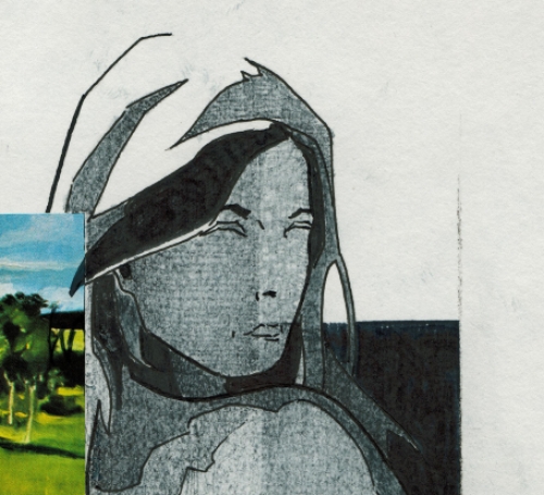 Eugène Eechaut met een tekening gemengde techniek