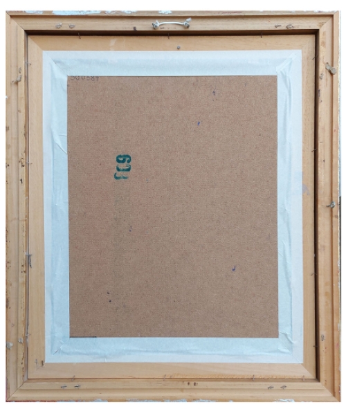 Eugène Eechaut met een naakte dame op bord geschilderd