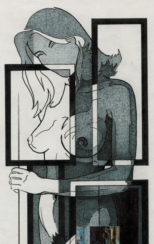 Eugène Eechaut met een tekening gemengde techniek