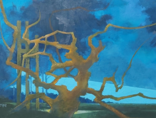 Eugène Eechaut met expressionistisch schilderij