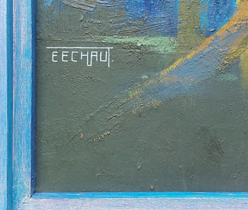 Oude grillig gevormde boom in een landschap 1977