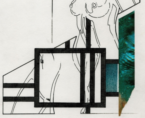 Eugène Eechaut met een tekening gemengde techniek