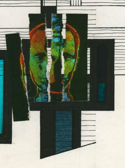 Eugène Eechaut met een tekening gemengde techniek