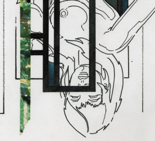 Eugène Eechaut met een tekening op papier