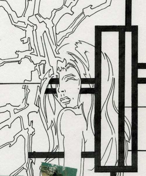 Eugène Eechaut met een tekening gemengde techniek