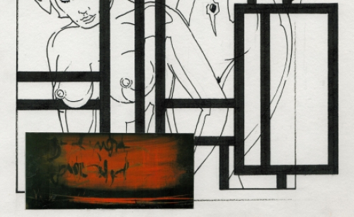 Eugène Eechaut met een tekening gemengde techniek