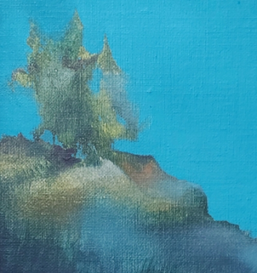 Eugène Eechaut met een olieverfschilderijtje