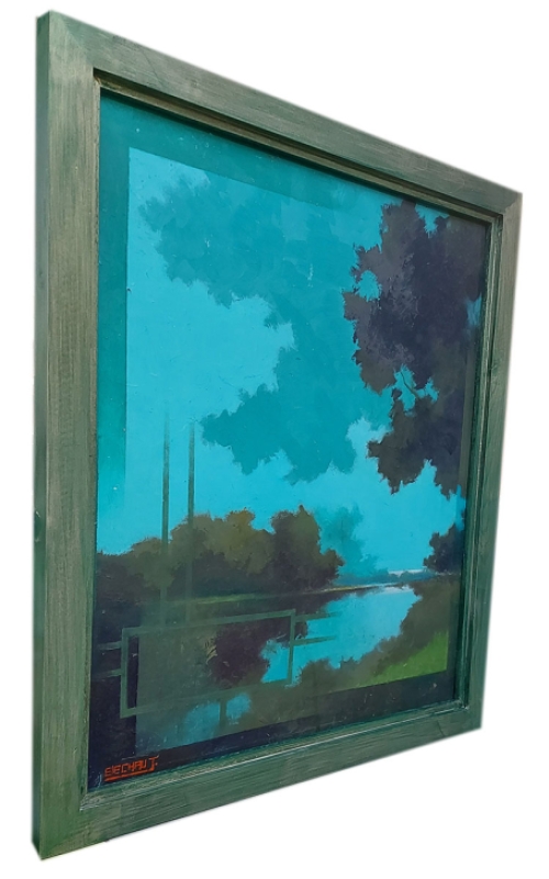 Landschap aan het water met turquoise hemel