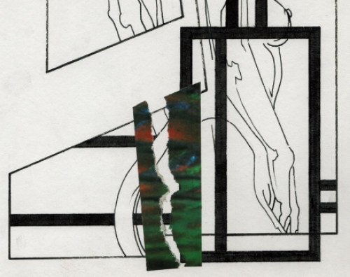 Eugène Eechaut met een tekening gemengde techniek