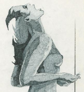 Eugène Eechaut met een tekening uit 1979