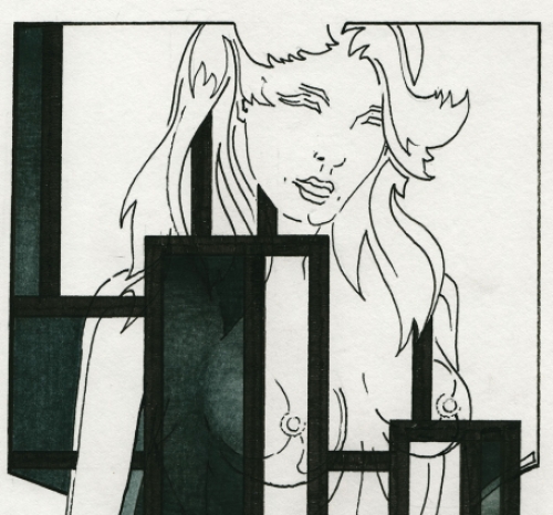 Eugène Eechaut met een tekening gemengde techniek