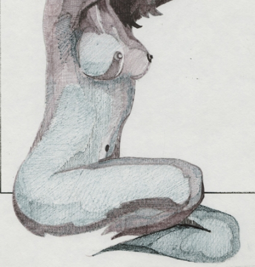 Eugène Eechaut met een tekening uit 1978