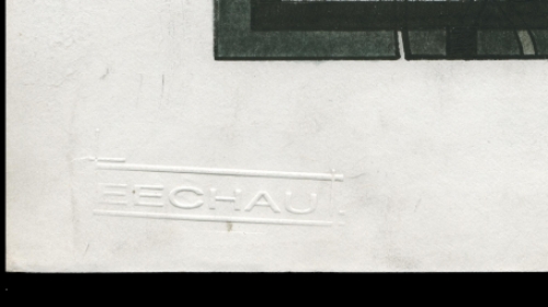 Eugène Eechaut met een tekening uit 1989