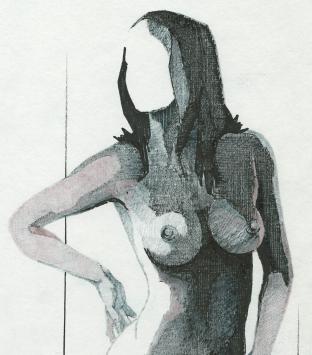 Eugène Eechaut met een tekening uit 1978