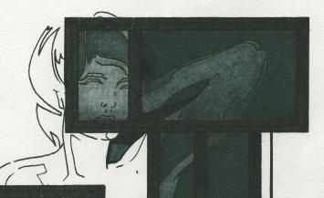 Eugène Eechaut met een tekening uit 1978