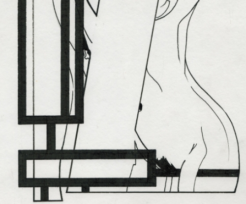 Eugène Eechaut met een tekening gemengde techniek