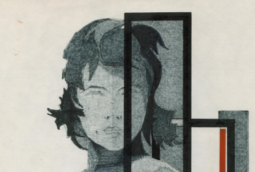 Eugène Eechaut met een tekening gemengde techniek