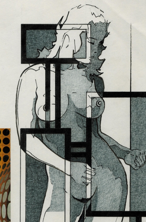 Eugène Eechaut met een tekening gemengde techniek