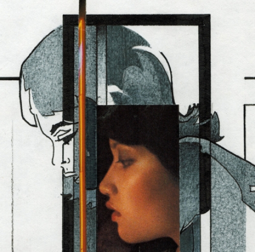 Eugène Eechaut met een tekening gemengde techniek