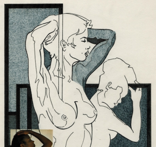 Eugène Eechaut met een tekening gemengde techniek