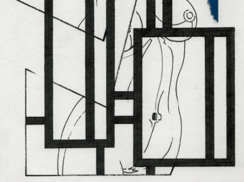 Eugène Eechaut met een tekening gemengde techniek