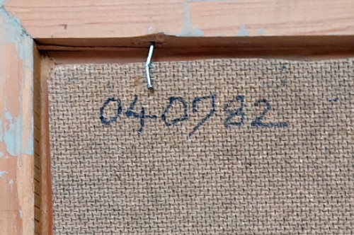 Blauw Paars abstract schilderijtje 1971