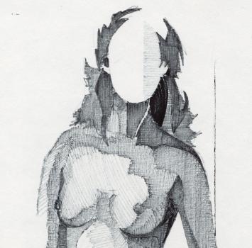 Schaduwtekening, naakte stoere dame 18 03 1978