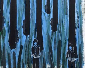 Ellen De Meutter met een schilderij uit 2008