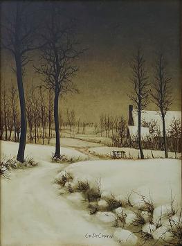 Emiel de Cooman met een landschap uit 1981