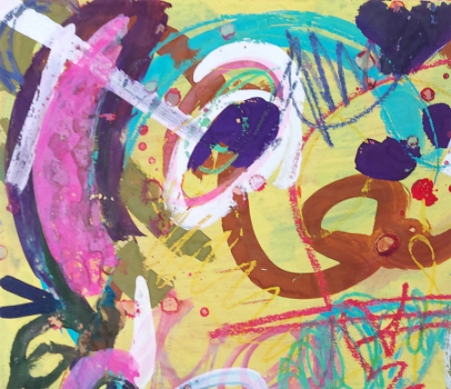 EKVIN Walter met een abstract schilderij