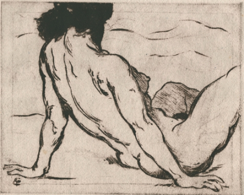 Gesigneerde ets van Emile Baes