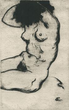 Gesigneerde ets van Emile Baes