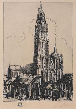 Gesigneerde en genummerde ets van Emile Baes