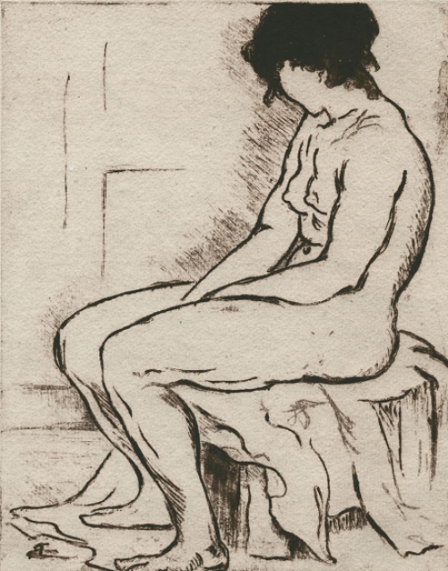 Gesigneerde ets van Emile Baes