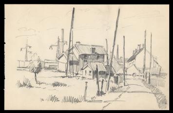 Schets op papier van de Belgische kunstenaar Emile Lecomte