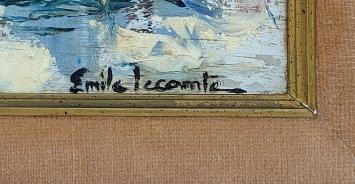 Schilderijtje van Emile Lecomte op paneel geschilderd