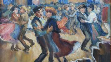 Schilderij van Emile Thysebaert, met dansende mensen