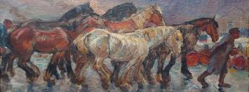 Schilderij van Emile Thysebaert, met paarden