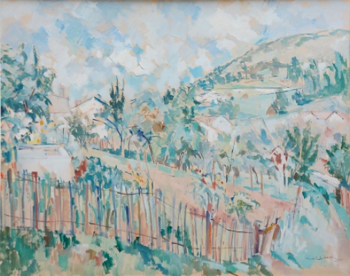 Ernest Albert met een schilderij op papier