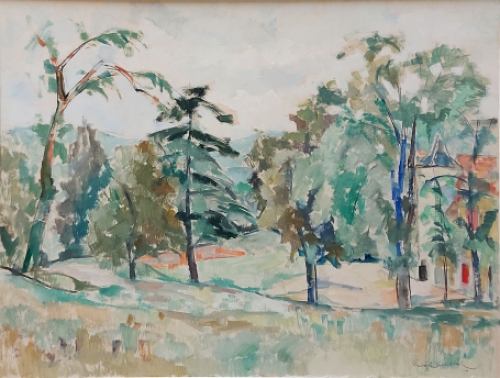 Ernest Albert met een schilderij op papier