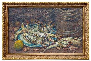 Stilleven met vissen van de schilder Ernest Rocher